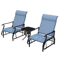 Outsunny 3-Piece Outdoor Gliders Set Bistro Set with Steel Frame, Tempered Glass Top Table for Patio, Garden, Light Blue