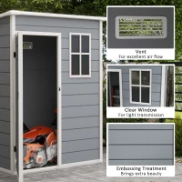 Outsunny Resin Garden Shed, 5'x3' Outdoor Storage Shed with Lock, Window, Vent, Utility Tool Shed for Backyard, Patio, Gray(m-5)