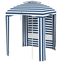 Outsunny 5.8' x 5.8' Cabana Umbrella for Travel, Walls, Vents, Ruffles, Carry Bag, Beach Umbrella, Blue & White Stripe(m-1)