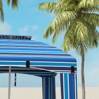 Outsunny 5.8' x 5.8' Cabana Umbrella for Travel, Walls, Vents, Ruffles, Carry Bag, Beach Umbrella, Blue Stripe(m-9)