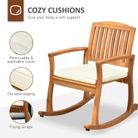 Outsunny Patio Rocking Chair, Indoor Outdoor Wooden Porch Rocker with Cushion for Deck, Balcony, Garden, Patio, Teak(m-5)