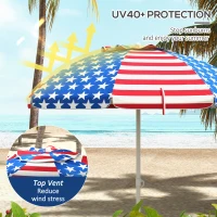 Outsunny 5.7' American Flag Beach Umbrella, Portable Outdoor Sunshade with Tilt & Vented Canopy - Patriotic Design for Beach Days(m-3)