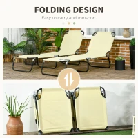 Outsunny Set of 2 Folding Outdoor Lounge Chair, Sun Tanning Chairs with Reclining Back, Breathable Mesh for Beach Patio, Beige(m-5)