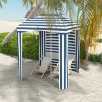 Outsunny 5.8' x 5.8' Cabana Umbrella for Travel, Walls, Vents, Ruffles, Carry Bag, Beach Umbrella, Blue & White Stripe(m-2)