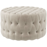 HOMCOM Round Ottoman Coffee Table with Velvet-feel Upholstery, Button Tufted Design and Padded Seat, Beige