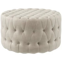 HOMCOM Round Ottoman Coffee Table with Velvet-feel Upholstery, Button Tufted Design and Padded Seat, Beige(m-1)
