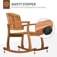 Outsunny Patio Rocking Chair, Indoor Outdoor Wooden Porch Rocker with Cushion for Deck, Balcony, Garden, Patio, Teak(m-6)