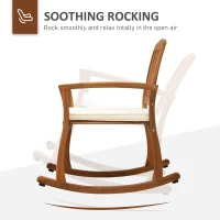 Outsunny Patio Rocking Chair, Indoor Outdoor Wooden Porch Rocker with Cushion for Deck, Balcony, Garden, Patio, Teak(m-4)