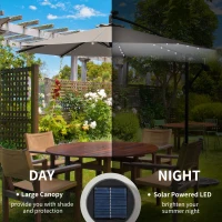 Outsunny 10ft Outdoor Cantilever Umbrella Banana Umbrella with Solar Lights and Adjustable Angle for Patio Backyard Khaki(m-4)