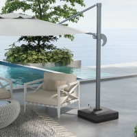 Outsunny Cantilever Umbrella Base with Liftable Wheel, Heavy Duty Fillable Umbrella Stand with Adjustable Foot Pads