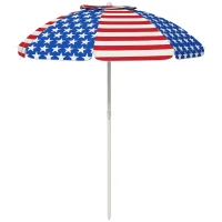 Outsunny 5.7' Beach Umbrella for Travel with Tilt, Vent, Flounce, Portable Outdoor Umbrella, American National Flag Pattern(m-1)