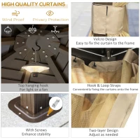 Outsunny 10' x 10' Hardtop Gazebo Canopy, Permanent Pavilion with Hook, Curtains, Aluminum Frame for Patio, Garden, Brown(m-4)