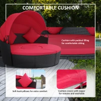 Outsunny 4-piece Round Sofa Bed, Outdoor Daybed with Retractable Canopy, PE Rattan Wicker Patio Lounge Chair(m-6)