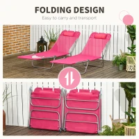 Outsunny Set of 2 Folding Chaise Lounge Chairs, Outdoor Poolside Sun Tanning Chairs w/ Pillow, Reclining Backrest, Pink(m-5)