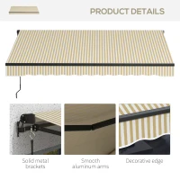 Outsunny 12' x 10' Retractable Awning, 280gsm UV Resistant Sunshade Shelter for Deck, Balcony, Yard, Beige and White(m-8)