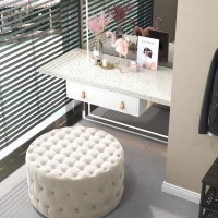 HOMCOM Round Ottoman Coffee Table with Velvet-feel Upholstery, Button Tufted Design and Padded Seat, Beige(m-8)