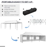 Outsunny 9.5' x 28' Pop Up Canopy Tent, Instant Tent for Parties, Height Adjustable, with Carry Bag and Sand Bags(m-4)