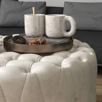 HOMCOM Round Ottoman Coffee Table with Velvet-feel Upholstery, Button Tufted Design and Padded Seat, Beige(m-7)