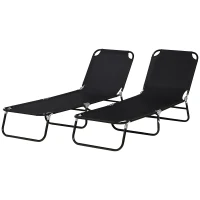 Outsunny Set of 2 Folding Outdoor Lounge Chair, Sun Tanning Chairs with Reclining Back, Breathable Mesh for Beach Patio, Black(m-2)