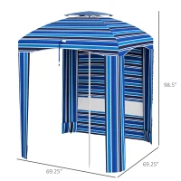 Outsunny 5.8' x 5.8' Cabana Umbrella for Travel, Walls, Vents, Ruffles, Carry Bag, Beach Umbrella, Blue Stripe(m-3)