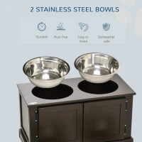 PawHut Elevated Dog Bowls with Storage, Two Stainless Steel Bowls for Large Dogs, Coffee(m-6)