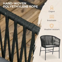 Outsunny Outdoor Dining Chairs Set of 2 Boho Rope Woven Patio Chairs with Cushions for Balcony, Lawn, Garden, Indoor, Dark Grey(m-6)