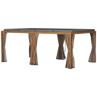 Outsunny 12' x 19' Aluminum Pergola with Adjustable Louvered, Outdoor Pergola with Curtains and Netting, Natural(m-1)