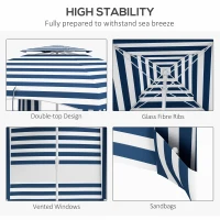 Outsunny 5.8' x 5.8' Cabana Umbrella for Travel, Walls, Vents, Ruffles, Carry Bag, Beach Umbrella, Blue & White Stripe(m-5)