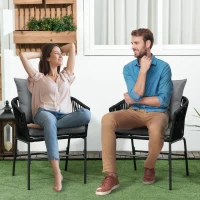 Outsunny Outdoor Dining Chairs Set of 2 Boho Rope Woven Patio Chairs with Cushions for Balcony, Lawn, Garden, Indoor, Dark Grey(m-1)