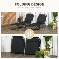 Outsunny Set of 2 Folding Outdoor Lounge Chair, Sun Tanning Chairs with Reclining Back, Breathable Mesh for Beach Patio, Black(m-5)
