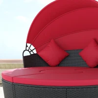 Outsunny 4-piece Round Sofa Bed, Outdoor Daybed with Retractable Canopy, PE Rattan Wicker Patio Lounge Chair(m-10)