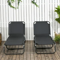 Outsunny Set of 2 Folding Outdoor Lounge Chair, Sun Tanning Chairs with Reclining Back, Breathable Mesh for Beach Patio, Black(m-10)