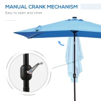 Outsunny 6' x 10' Patio Umbrella with 22 LED Solar Lights and Tilt, Rectangular Outdoor Table Umbrella with Crank, Light Blue(m-7)