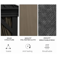 Outsunny 10' x 10' Hardtop Gazebo, Pavilion Gazebo with Curtains, Nettings, Aluminum Frame, Hooks, for Garden, Patio, Dark Brown(m-5)