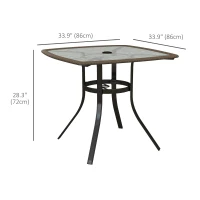 Outsunny 34" Square Outdoor Dining Table, Patio Table with Umbrella Hole, Water-Grain Glass Top Coffee Table for Balcony, Poolside, Dark Brown(m-3)