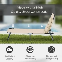 Outsunny Outdoor Lounge Chair, Garden Folding Chaise Lounge w/ Adjustable Backrest, Face Hole and Support Pillow, Beige(m-6)