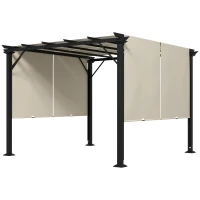 Outsunny 10' x 10' Retractable Pergola with Sun Shade Canopy, for Backyard, Garden, Patio, Deck, Beige(m-1)