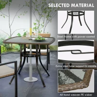 Outsunny 34" Square Outdoor Dining Table, Patio Table with Umbrella Hole, Water-Grain Glass Top Coffee Table for Balcony, Poolside, Dark Brown(m-5)