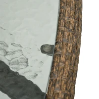 Outsunny 34" Square Outdoor Dining Table, Patio Table with Umbrella Hole, Water-Grain Glass Top Coffee Table for Balcony, Poolside, Dark Brown(m-9)