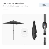 Outsunny 6' x 10' Patio Umbrella with 22 LED Solar Lights and Tilt, Rectangular Outdoor Table Umbrella with Crank, Dark Grey(m-9)