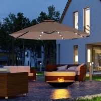 Outsunny 9.5'x8.5' Cantilever Umbrella with Solar Powered LED Lights, Rectangle Hanging Offset Umbrella with 360°Rotation