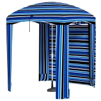 Outsunny 5.8' x 5.8' Cabana Umbrella with Walls, Vents, Ruffles, Carry Bag, Beach Umbrella, Blue Stripe(m-1)