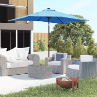 Outsunny 6' x 10' Patio Umbrella with 22 LED Solar Lights and Tilt, Rectangular Outdoor Table Umbrella with Crank, Light Blue(m-1)