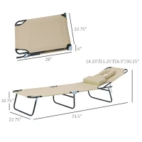 Outsunny Outdoor Lounge Chair, Garden Folding Chaise Lounge w/ Adjustable Backrest, Face Hole and Support Pillow, Beige(m-3)