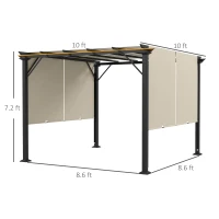 Outsunny 10' x 10' Retractable Pergola with Sun Shade Canopy, for Backyard, Garden, Patio, Deck, Beige(m-3)