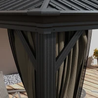 Outsunny 10' x 10' Hardtop Gazebo, Pavilion Gazebo with Curtains, Nettings, Aluminum Frame, Hooks, for Garden, Patio, Dark Brown(m-9)