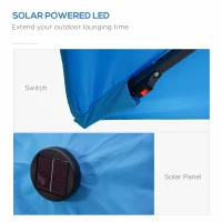 Outsunny 6' x 10' Patio Umbrella with 22 LED Solar Lights and Tilt, Rectangular Outdoor Table Umbrella with Crank, Light Blue(m-4)