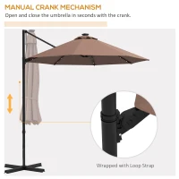 Outsunny 9.5'x8.5' Cantilever Umbrella with Solar Powered LED Lights, Rectangle Hanging Offset Umbrella with 360°Rotation(m-6)