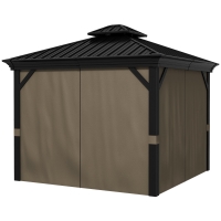 Outsunny 10' x 10' Hardtop Gazebo, Pavilion Gazebo with Curtains, Nettings, Aluminum Frame, Hooks, for Garden, Patio, Dark Brown