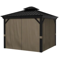 Outsunny 10' x 10' Hardtop Gazebo, Pavilion Gazebo with Curtains, Nettings, Aluminum Frame, Hooks, for Garden, Patio, Dark Brown(m-1)